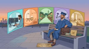 A modern college graduate navigating unlimited career paths and tech industry opportunities